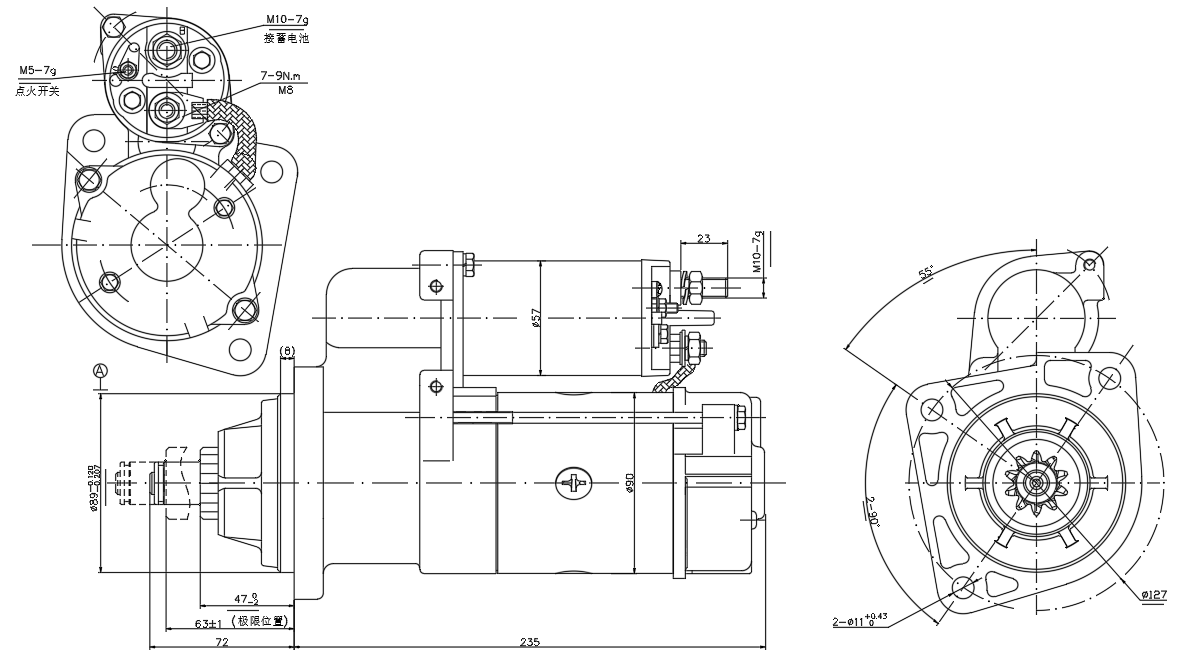 Technical Drawing of Elecdurauto 31MT 31-34023N Heavy-Duty Starter Motor