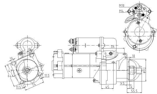 Technical Drawing of Elecdurauto 28MT Heavy-Duty Starter Motor