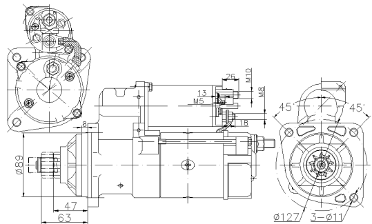Technical Drawing of Elecdurauto 29MT 29-6845 Heavy-Duty Starter Motor