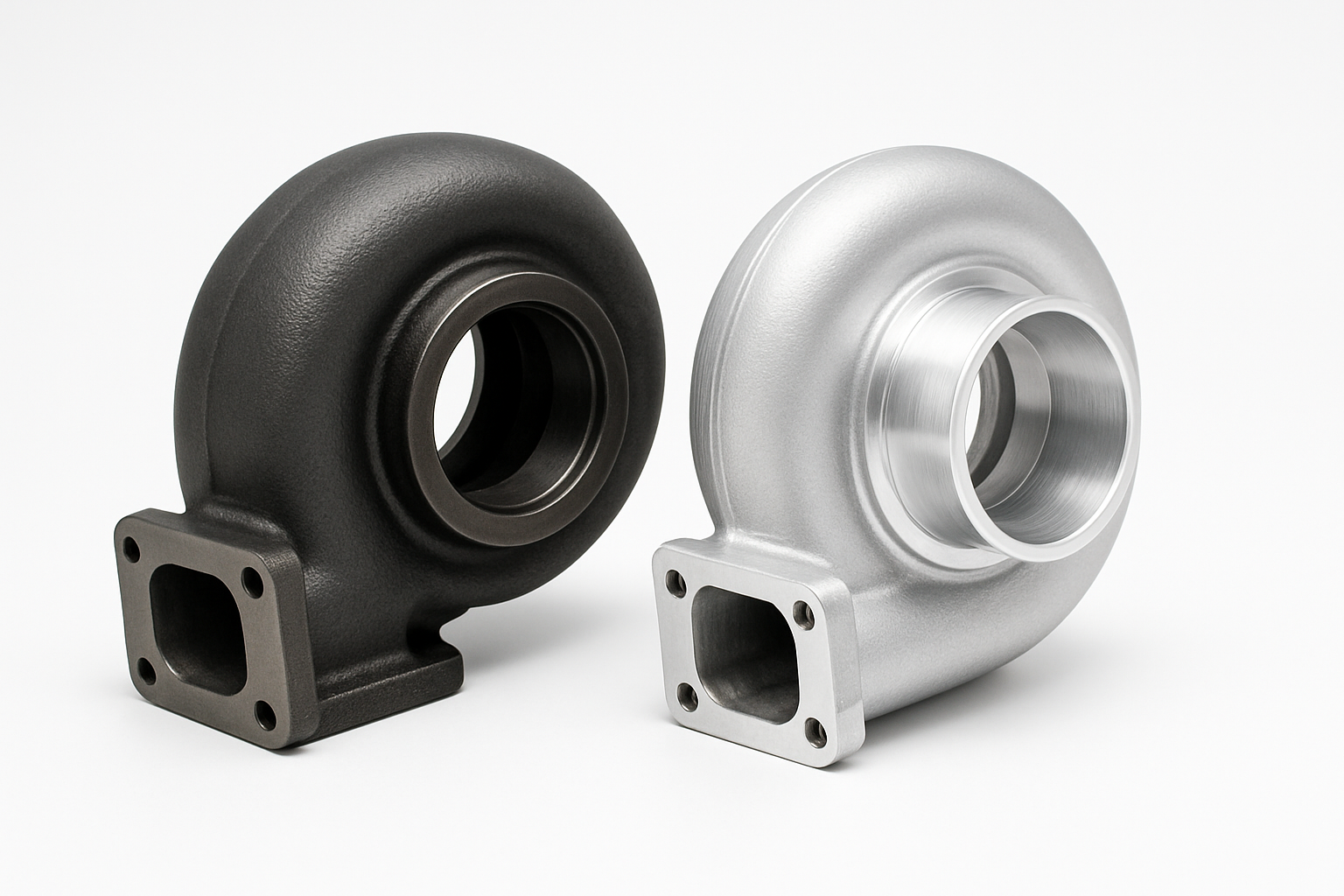 Cast iron turbine housing and aluminum compressor housing turbo parts comparison