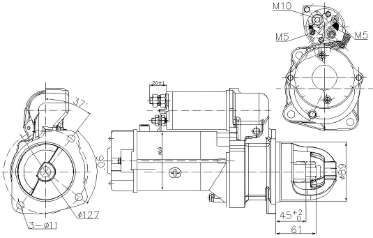 Technical Drawing of Elecdurauto Heavy-Duty Starter Motor Manufacturer
