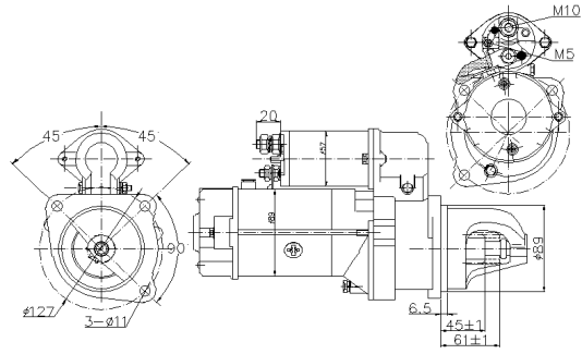 Technical Drawing of Elecdurauto Heavy-Duty Starter Motor