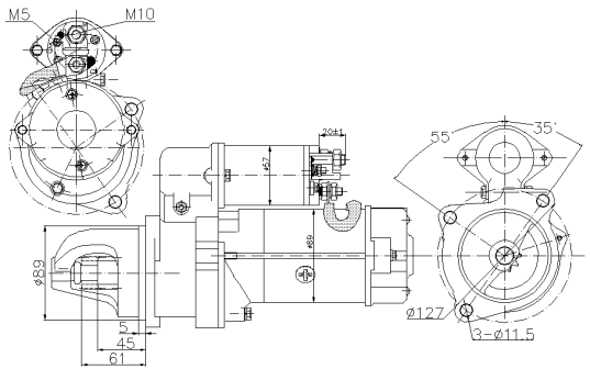 Technical Drawing of Elecdurauto Heavy-Duty Starter Motor Manufacturer