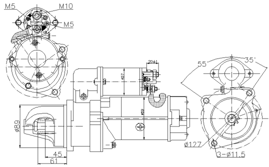 Technical Drawing of Elecdurauto Heavy-Duty Starter Motor Manufacturer