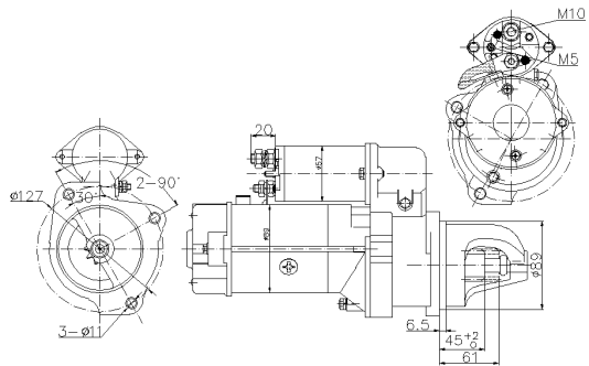 Technical Drawing of Elecdurauto Heavy-Duty Starter Motor