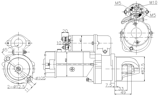 Technical Drawing of Elecdurauto Heavy-Duty Starter Motor