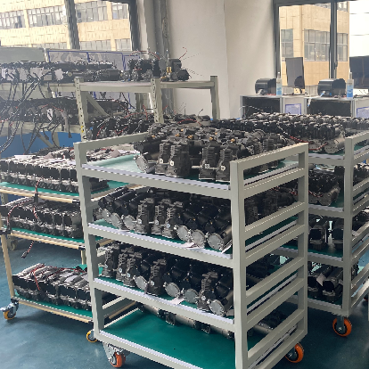 Racks of heavy-duty AC compressors ready for shipment