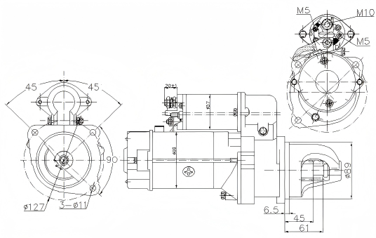 Technical Drawing of Elecdurauto Heavy-Duty Starter Motor Manufacturer