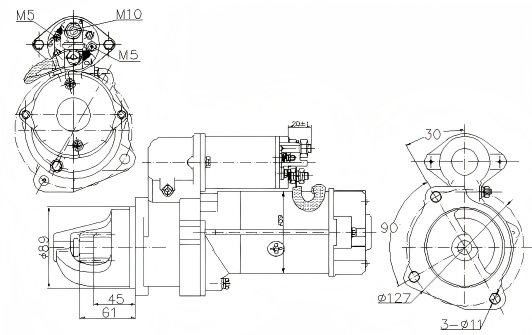 Technical Drawing of Elecdurauto Heavy-Duty Starter Motor Manufacturer
