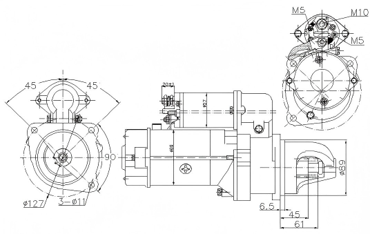 Technical Drawing of Elecdurauto Heavy-Duty Starter Motor Manufacturer