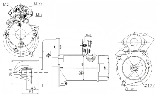 Technical Drawing of Elecdurauto Heavy-Duty Starter Motor Manufacturer