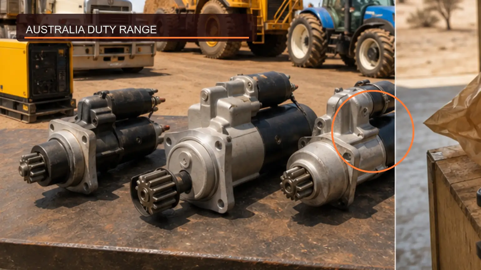 Incoming heavy-duty starter motor lot inspected for identity, protection, and batch traceability for Australia