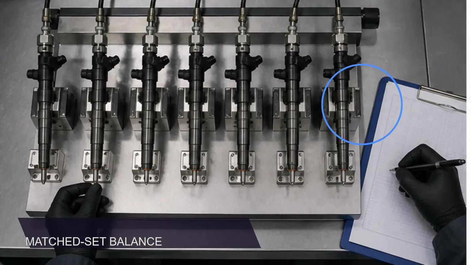 Matched heavy-duty injector set balanced and documented before sourcing approval