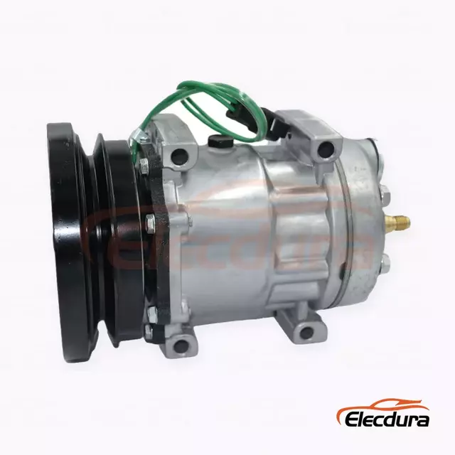 7H15 24V A1 Heavy-Duty A/C Compressor for Caterpillar long-ear angled-port single-A version