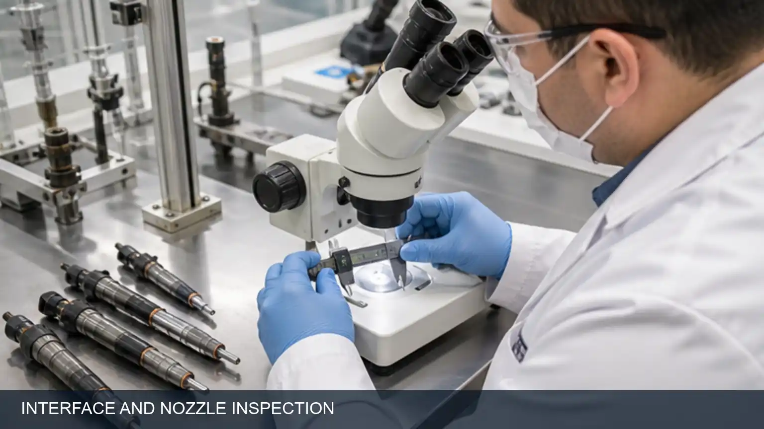 Diesel injector electrical interface, body, nozzle and sealing-surface inspection