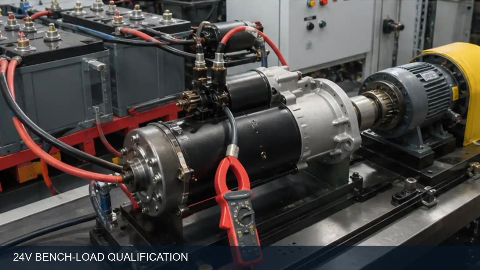 Heavy-duty starter motor bench-load qualification with torque, current and speed measurements