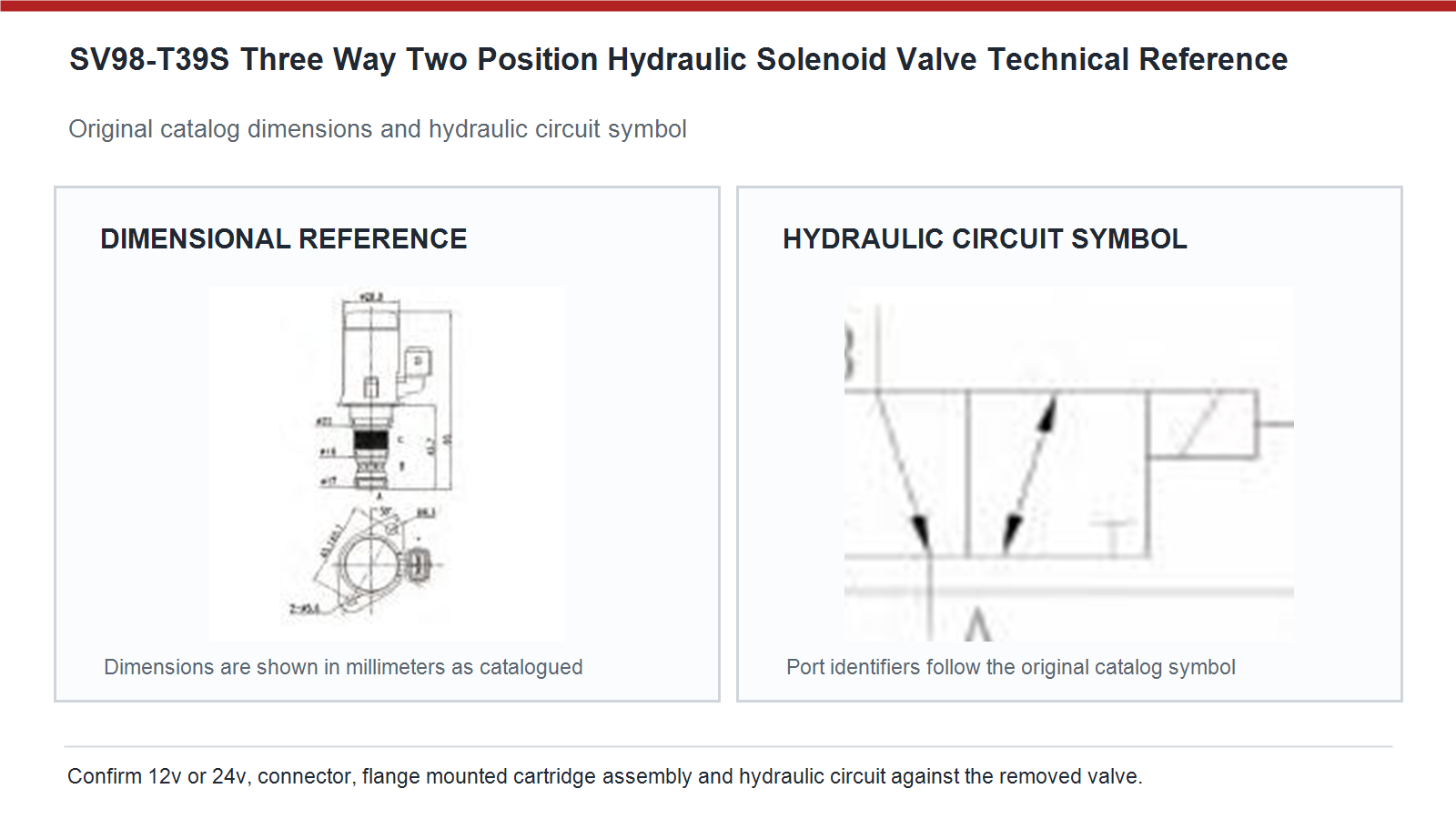 SV98-T39S Komatsu three way two position hydraulic solenoid valve dimensions and hydraulic circuit diagram