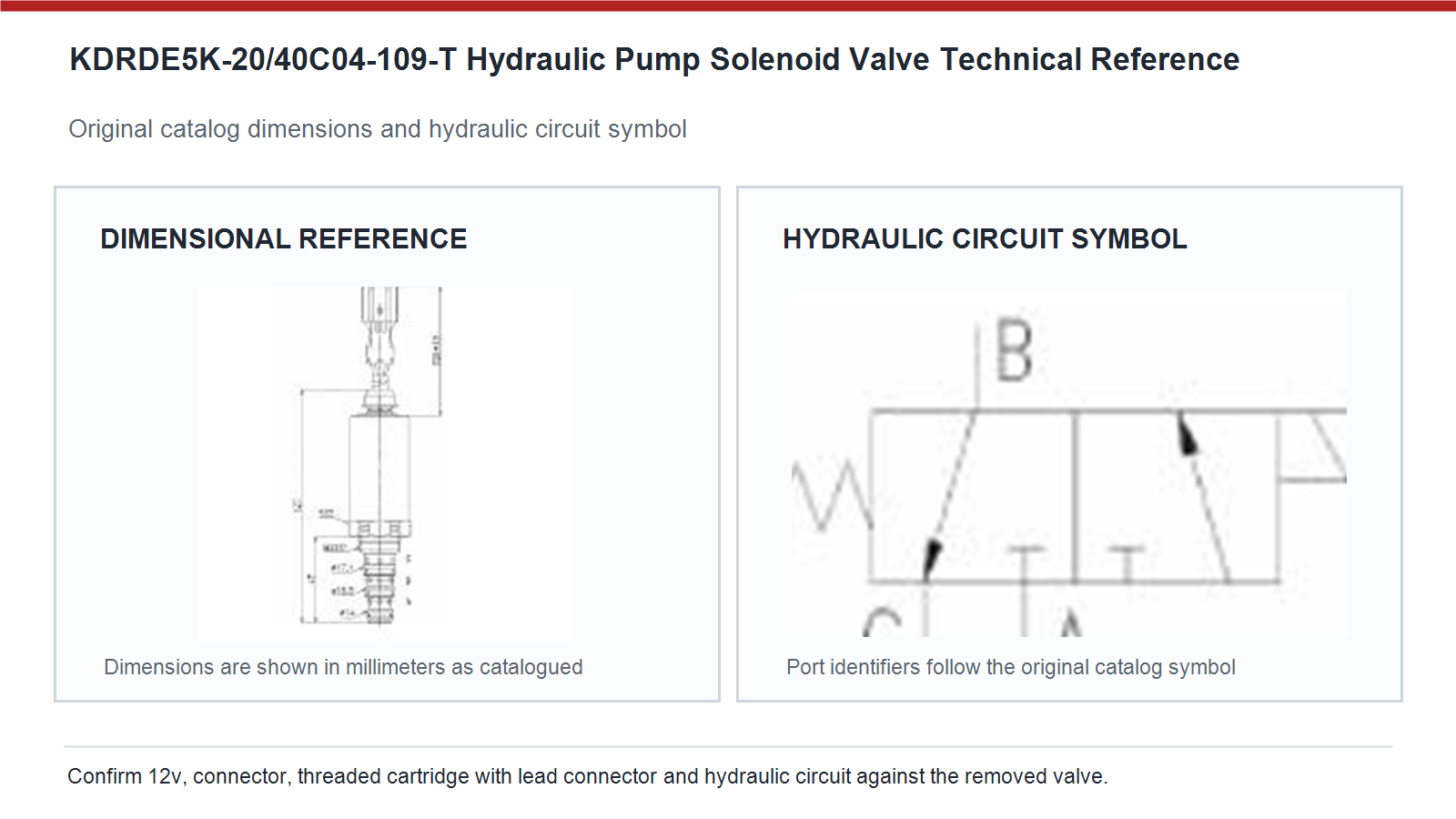 KDRDE5K-20/40C04-109-T Volvo hydraulic pump solenoid valve dimensions and hydraulic circuit diagram