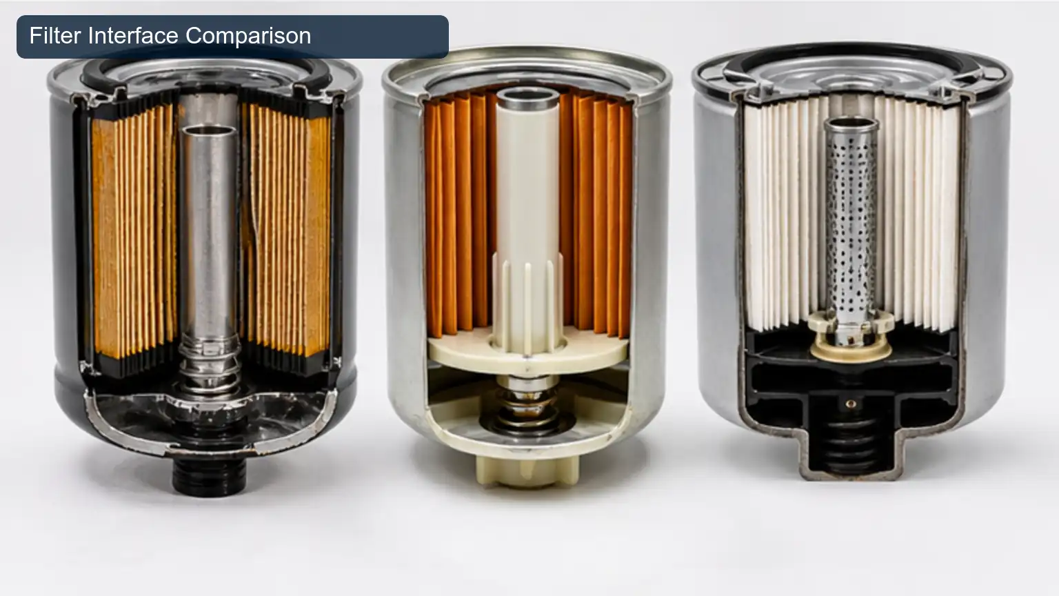 Filter Interface Comparison for Heavy-Duty Fuel Filter Restriction and Priming-System Diagnosis, shown as a photorealistic heavy-duty technical inspection view