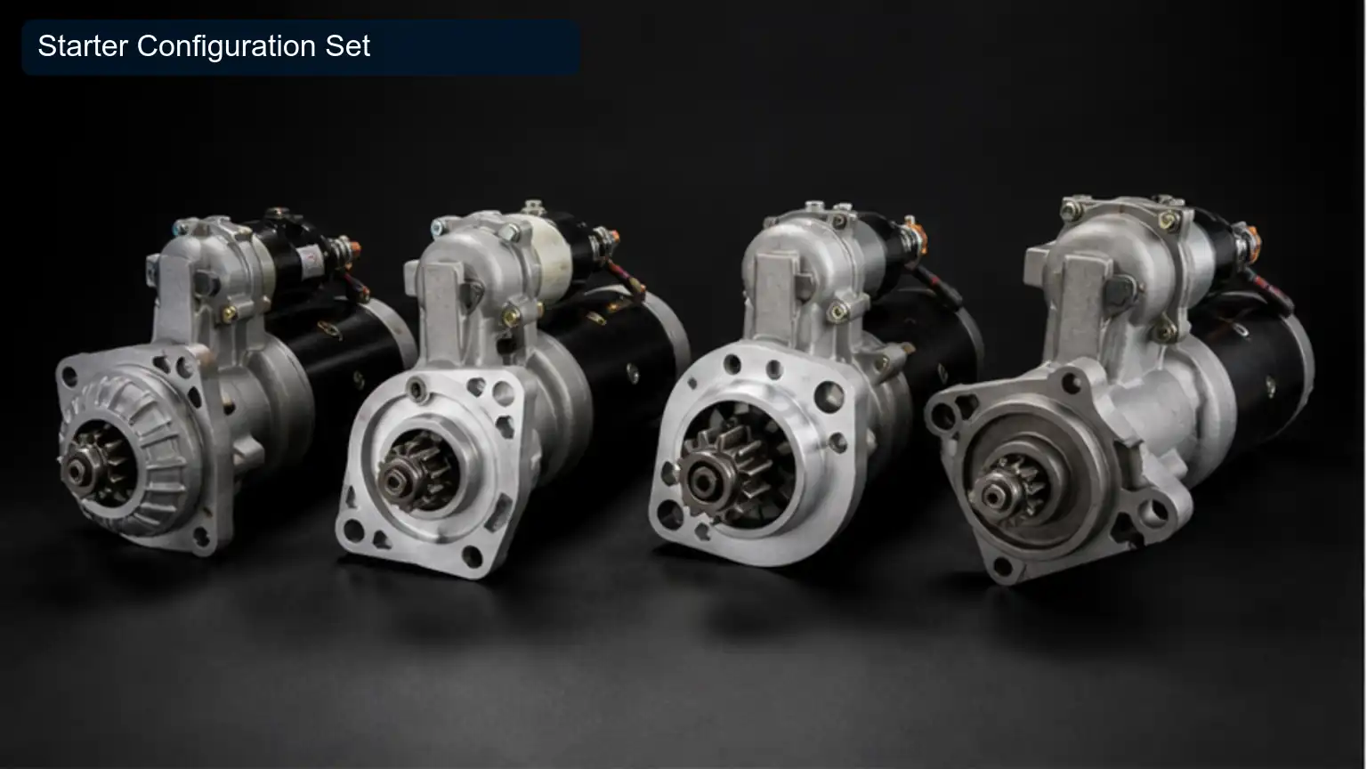 Starter Configuration Set for Top 20 Heavy-Duty Starter Motor Manufacturers in South Africa, shown as a photorealistic heavy-duty technical inspection view