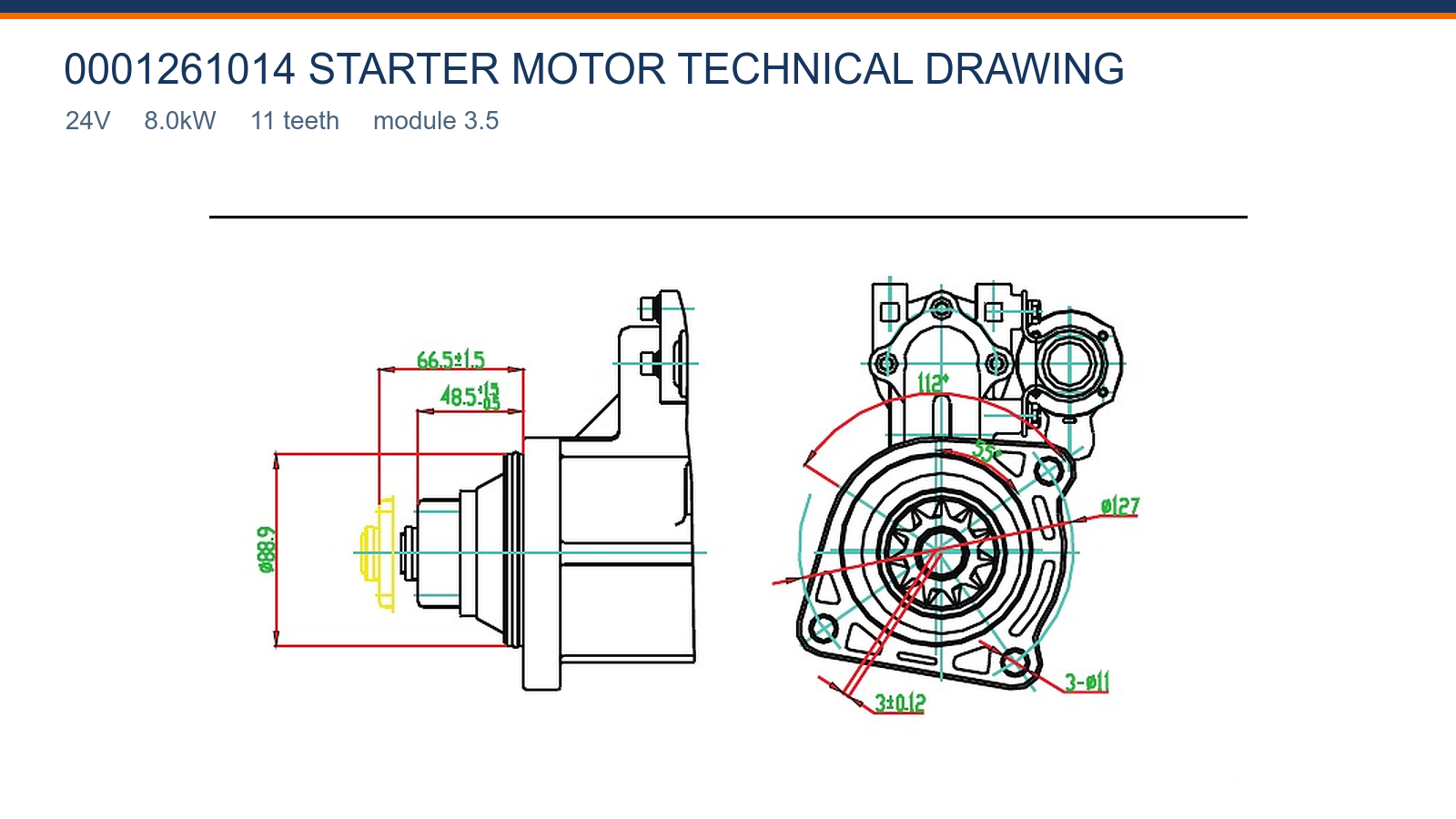 0001261014 Weichai start&eacute;r technick&yacute; v&yacute;kres 24V 8,0kW 11T