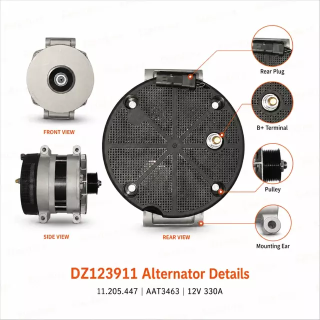 New DZ123911 11.205.447 Alternator 12V 330A for John Deere Cotton Harvesters