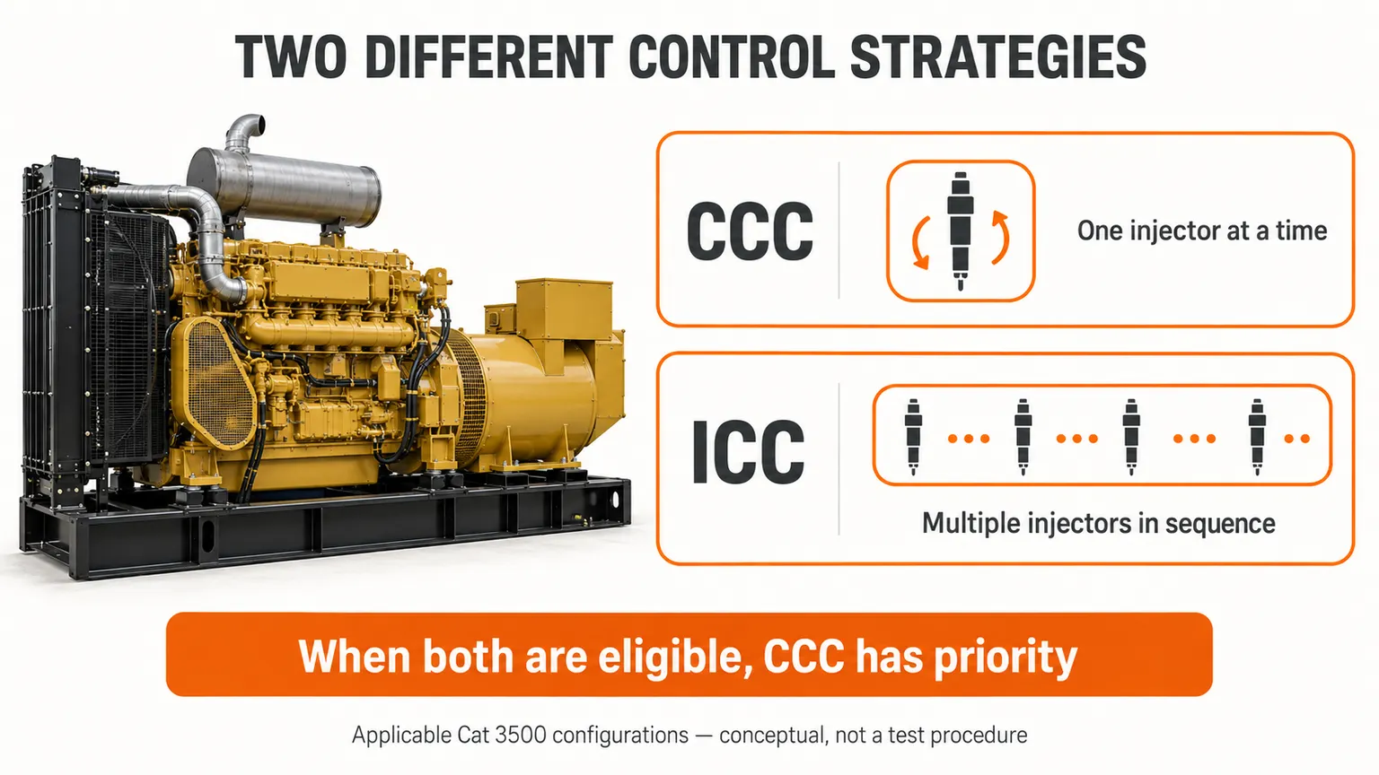 Conceptual CCC single-injector evaluation and ICC multiple-injector sequence with CCC priority when both are eligible.