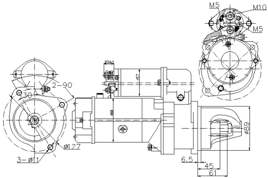 Technical Drawing of Elecdurauto Heavy-Duty Starter Motor Manufacturer