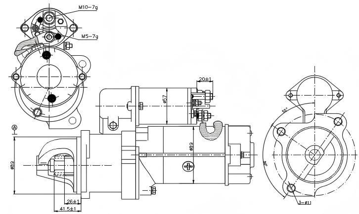 Technical Drawing of Elecdurauto Heavy-Duty Starter Motor Manufacturer