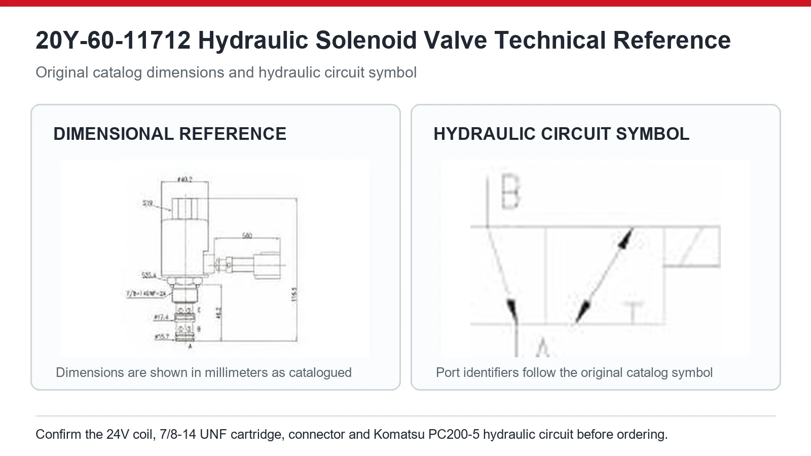 20Y-60-11712 Komatsu hydraulic solenoid valve dimensions and circuit diagram