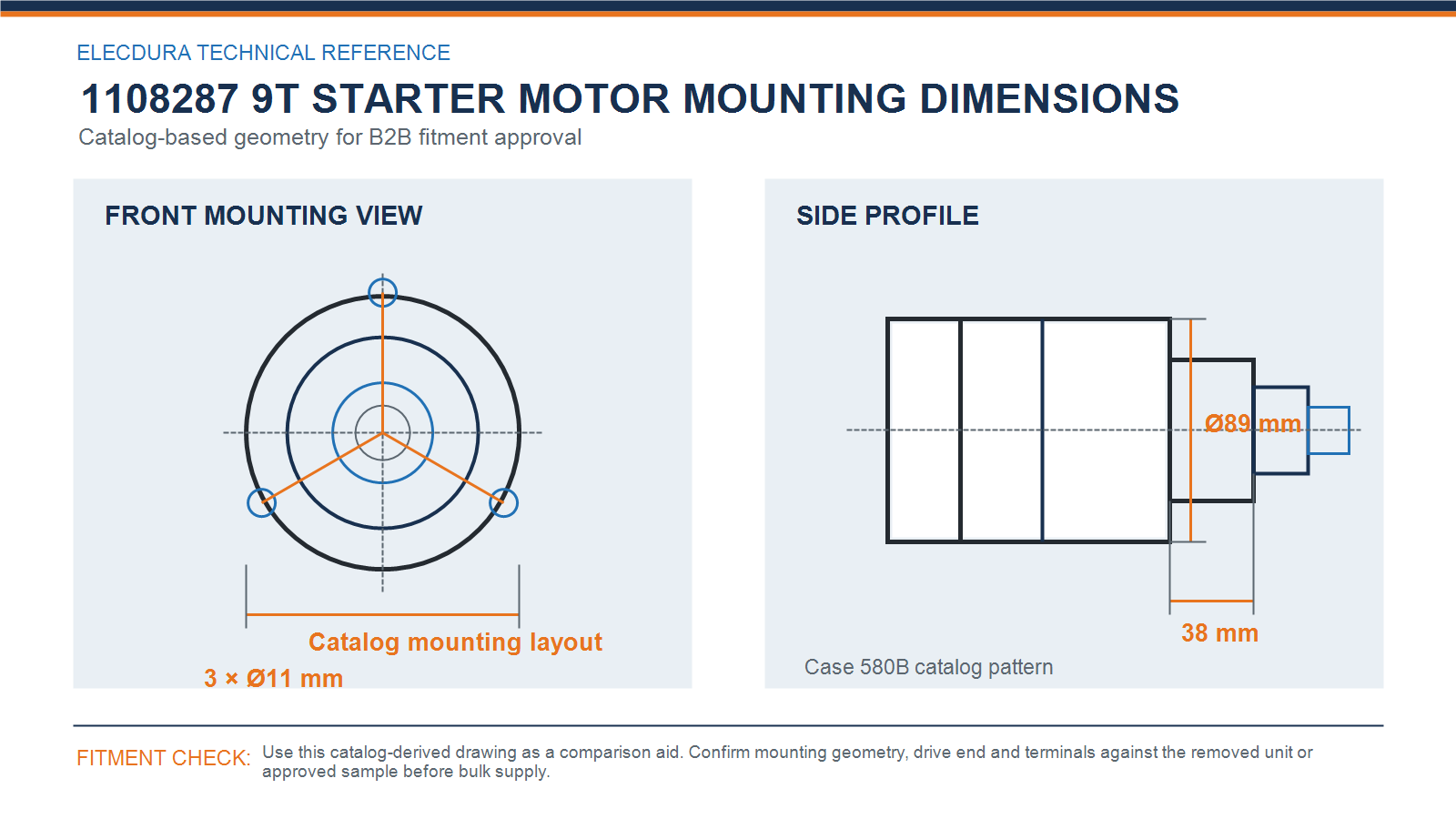 1108287 starter motor mounting dimensions for Case 580B backhoe loader applications wholesale fitment