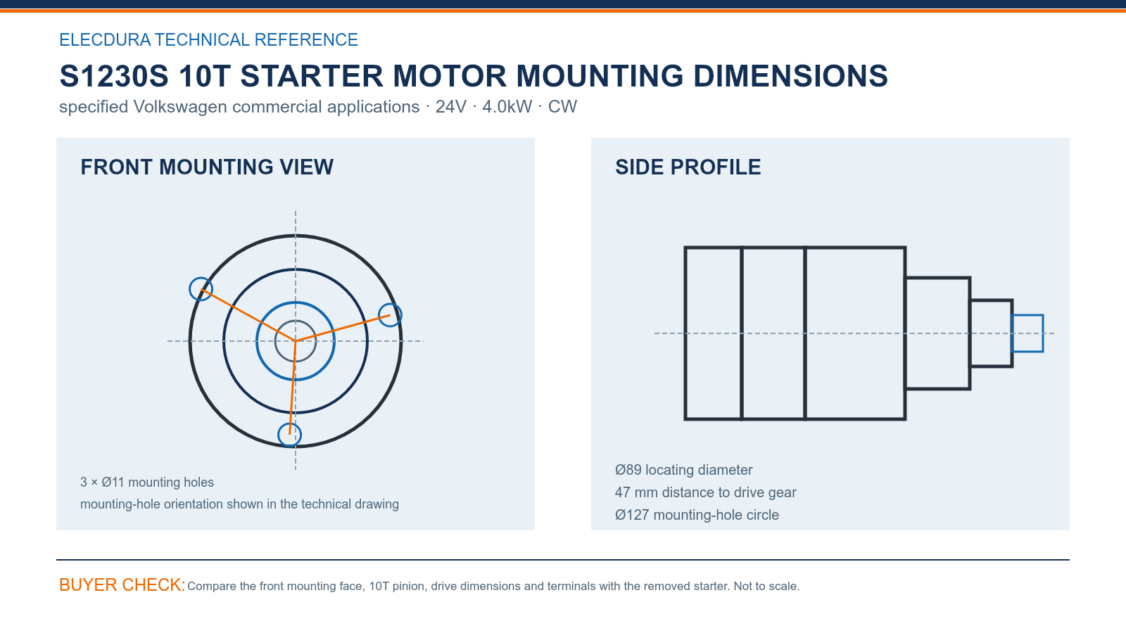 S1230S specified Volkswagen commercial 24V 4.0kW 10T starter mounting dimensions
