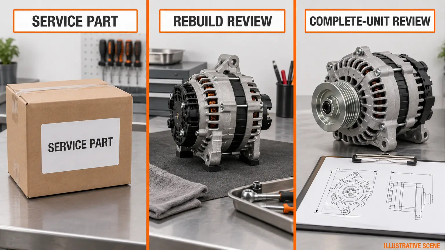 Illustrative alternatives for an obsolete regulator inquiry: a verified service part, a qualified rebuild review or a separate complete-unit assessment.