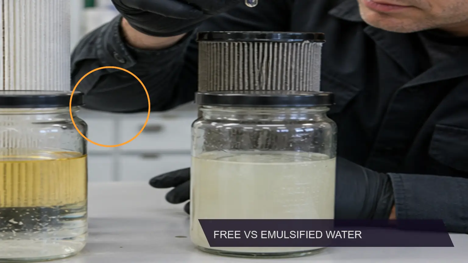Technician performing a controlled fuel water separator filter measurement with calibrated workshop instruments