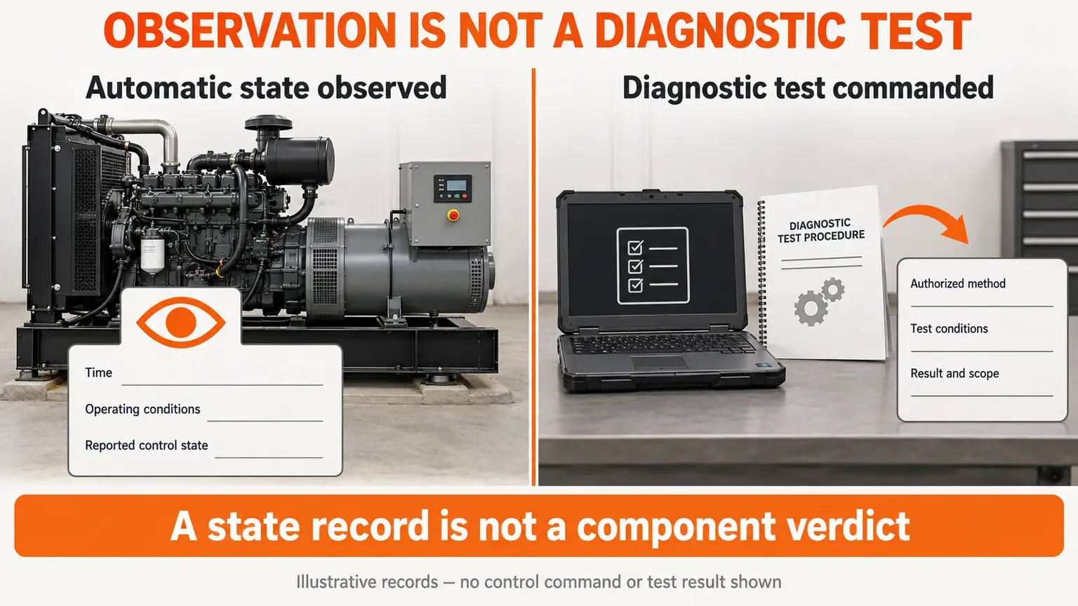 Automatic-state observation and a commanded diagnostic test are documented in separate evidence records.