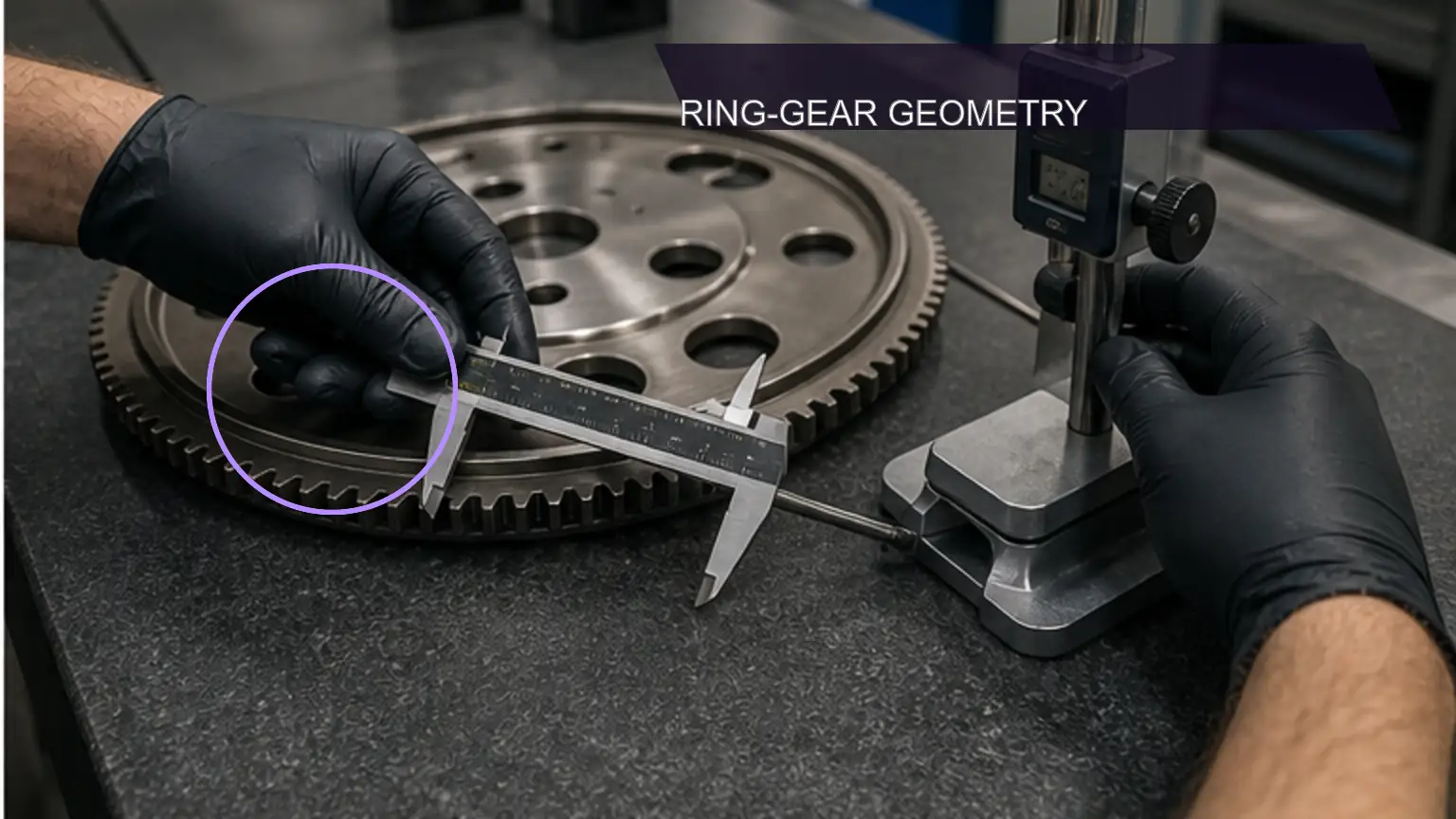 Ring-gear outside diameter and offset measured with precision inspection tools