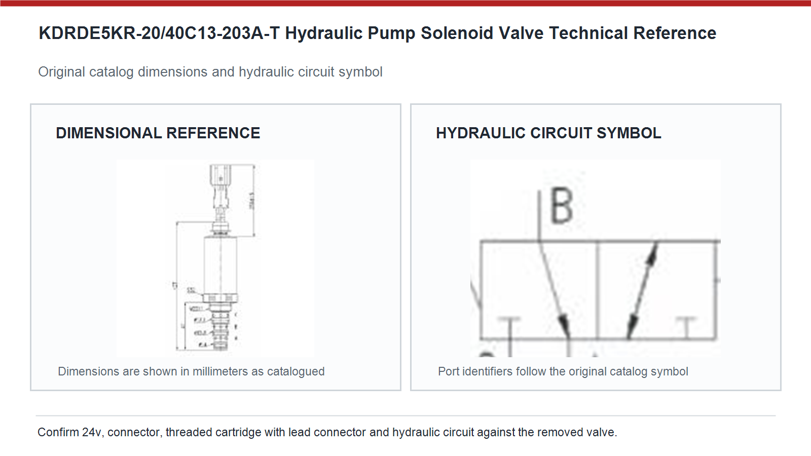KDRDE5KR-20/40C13-203A-T Volvo hydraulic pump solenoid valve dimensions and hydraulic circuit diagram