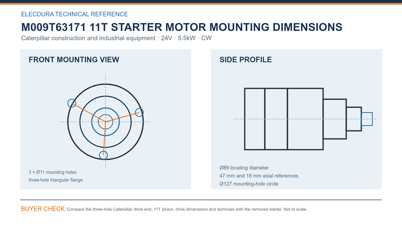 M009T63171 Caterpillar 24V 5.5kW 11T starter mounting dimensions