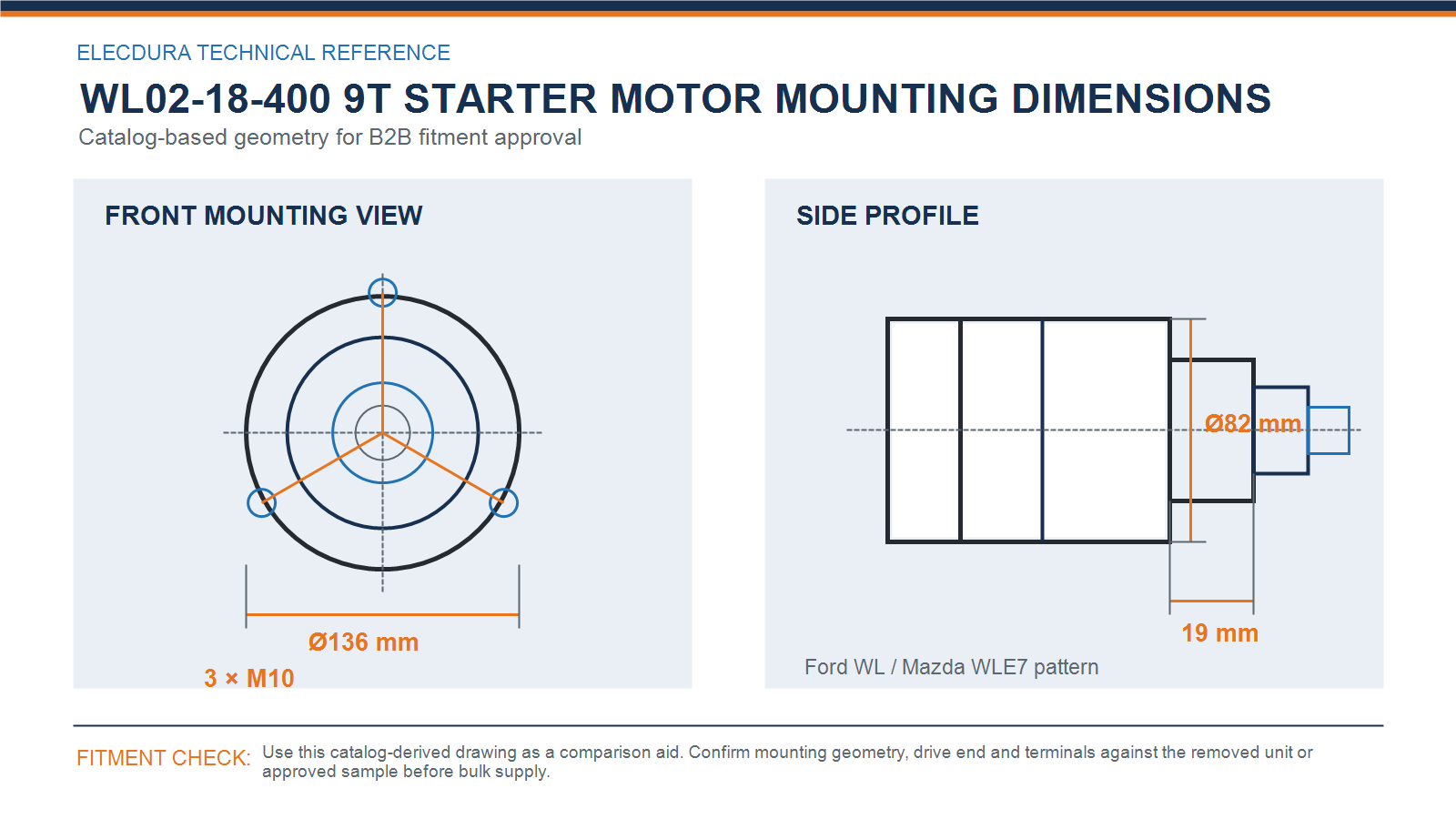 WL02-18-400 starter motor mounting dimensions for Ford WL and Mazda WLE7 diesel applications wholesale fitment