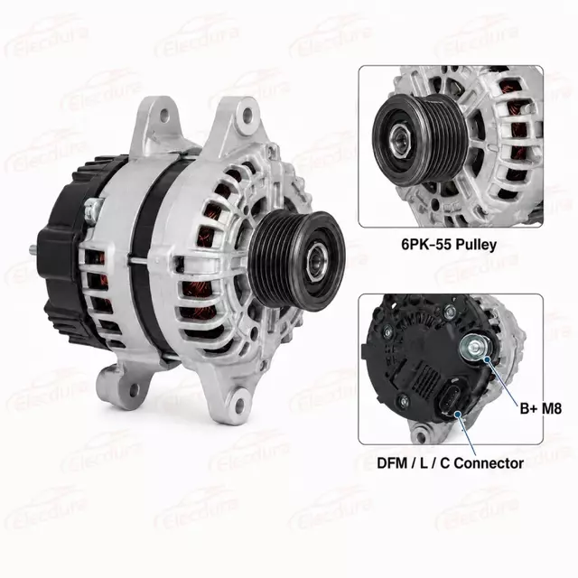 37300-2G750 Lester 11702 alternator with 6PK-55 pulley and DFM L C connector details