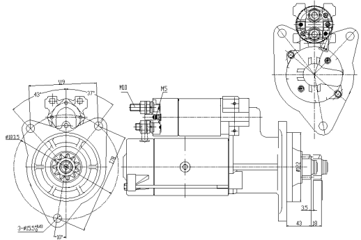 2900EM 8.5kW dimensioned mounting and connection drawing