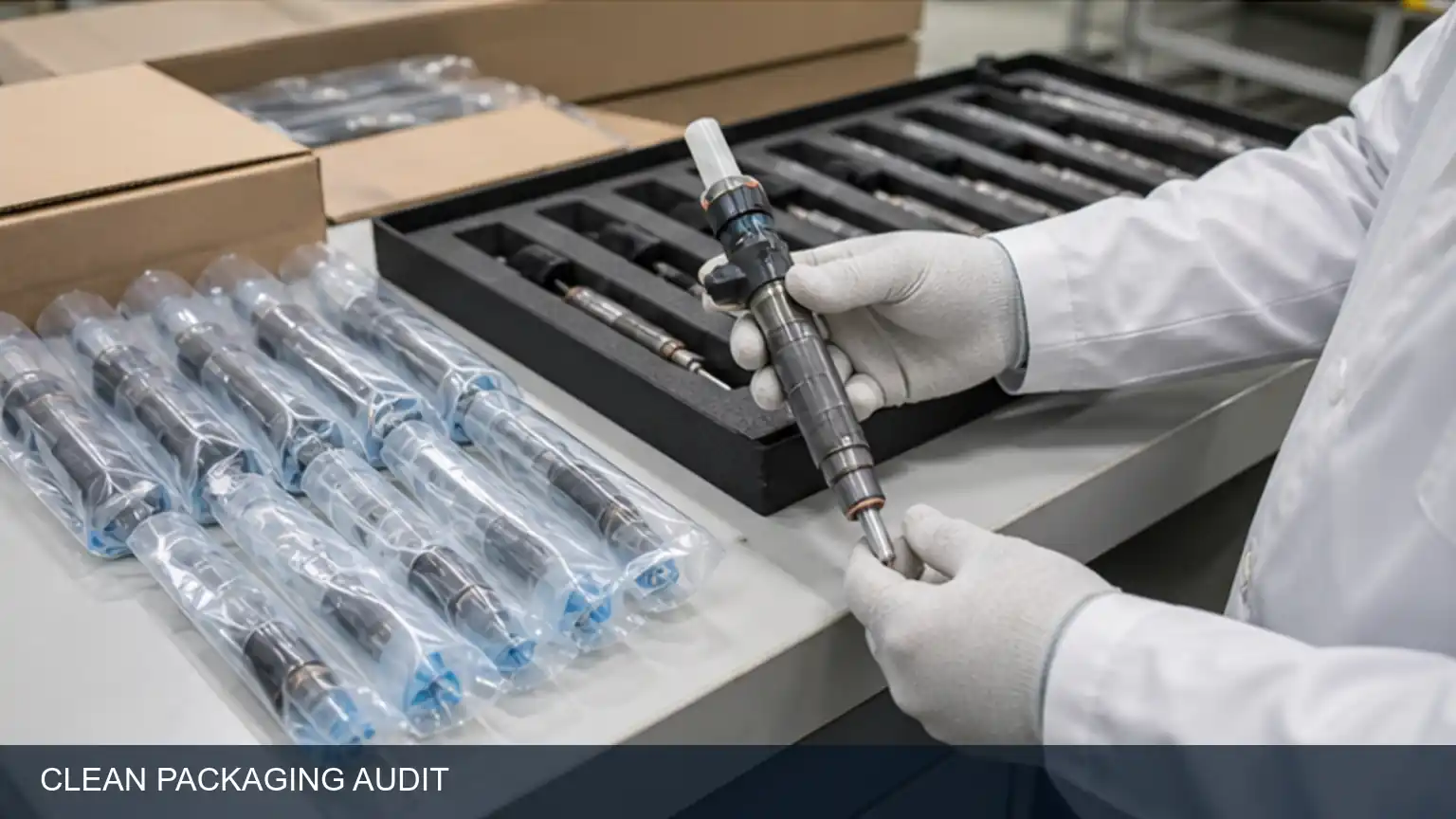 Clean packaging and contamination-control audit for heavy-duty diesel fuel injectors