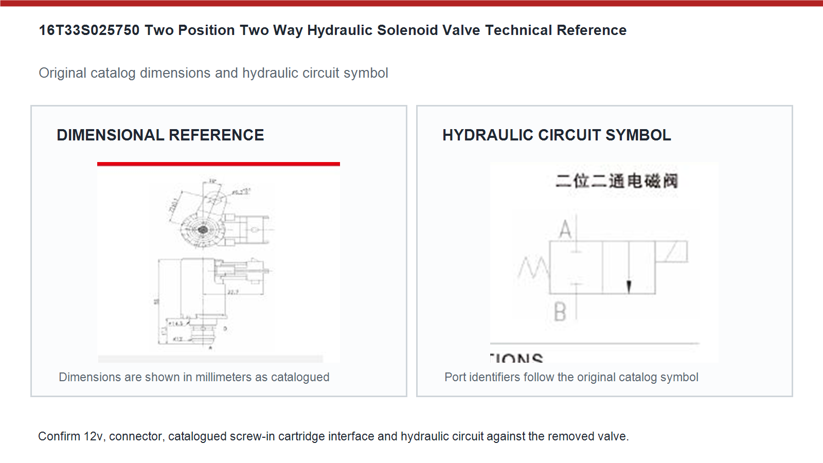 16T33S025750 Universal two position two way hydraulic solenoid valve dimensions and hydraulic circuit diagram