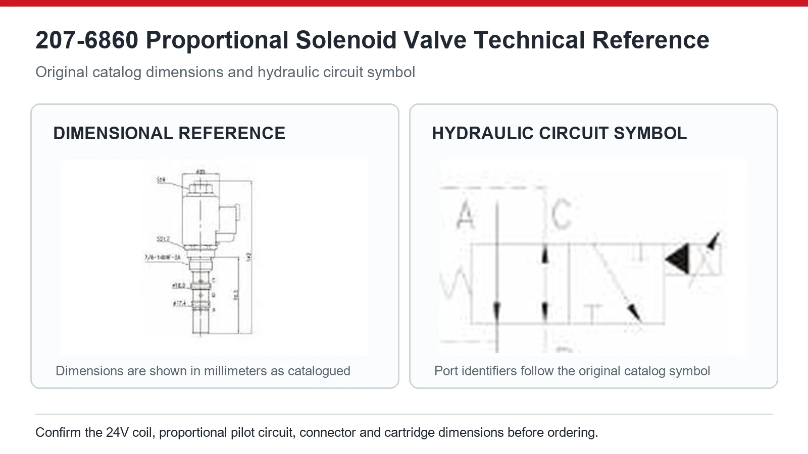 207-6860 Caterpillar hydraulic solenoid valve dimensions and circuit diagram