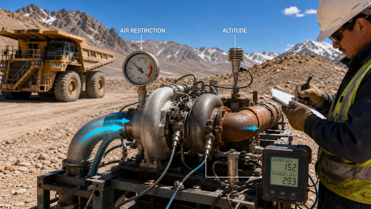 Turbocharger altitude and air-restriction test in a dusty Argentina mining application