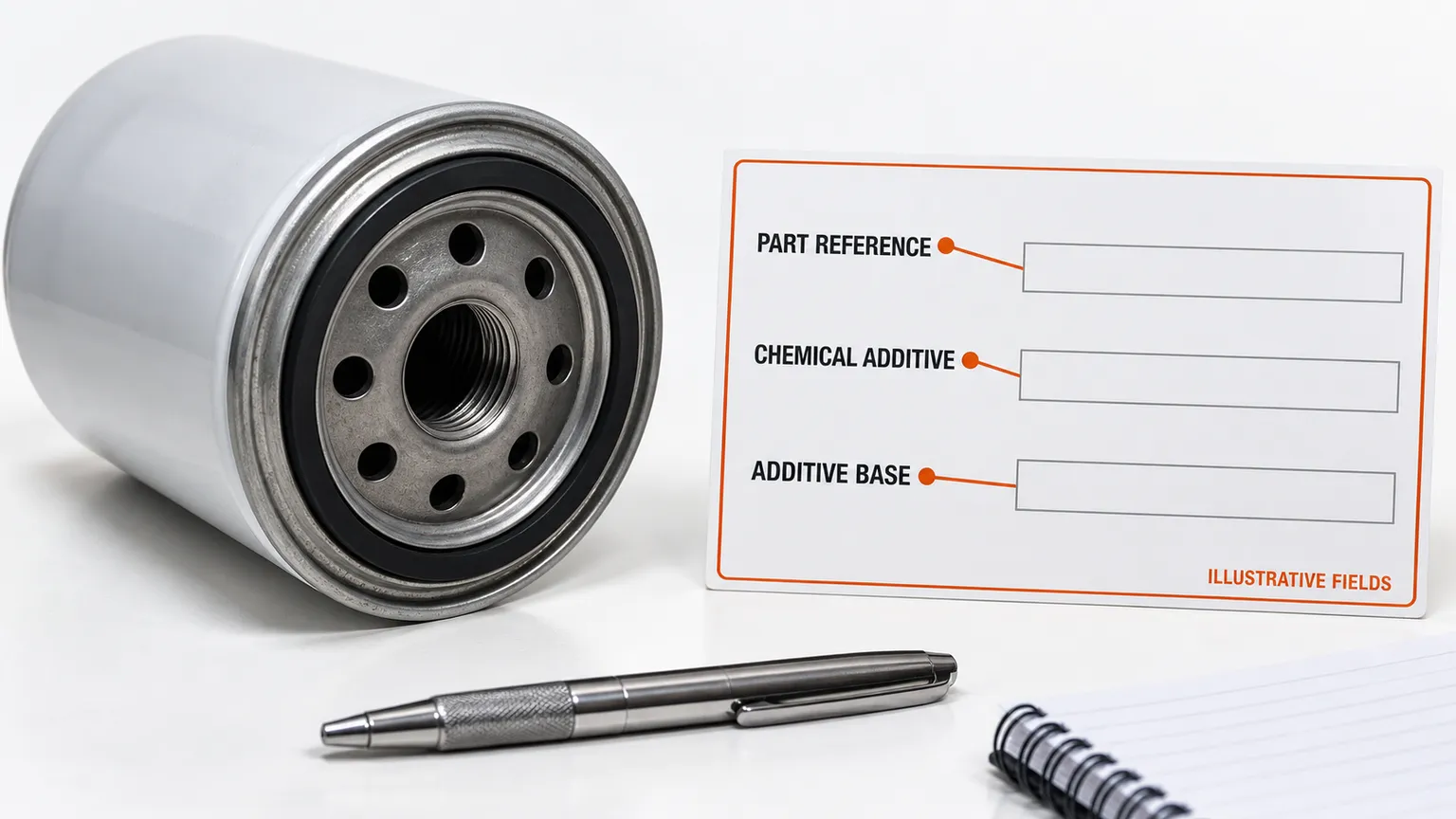 Illustrative procurement card calling attention to the exact reference, chemical-additive field and additive-base field.