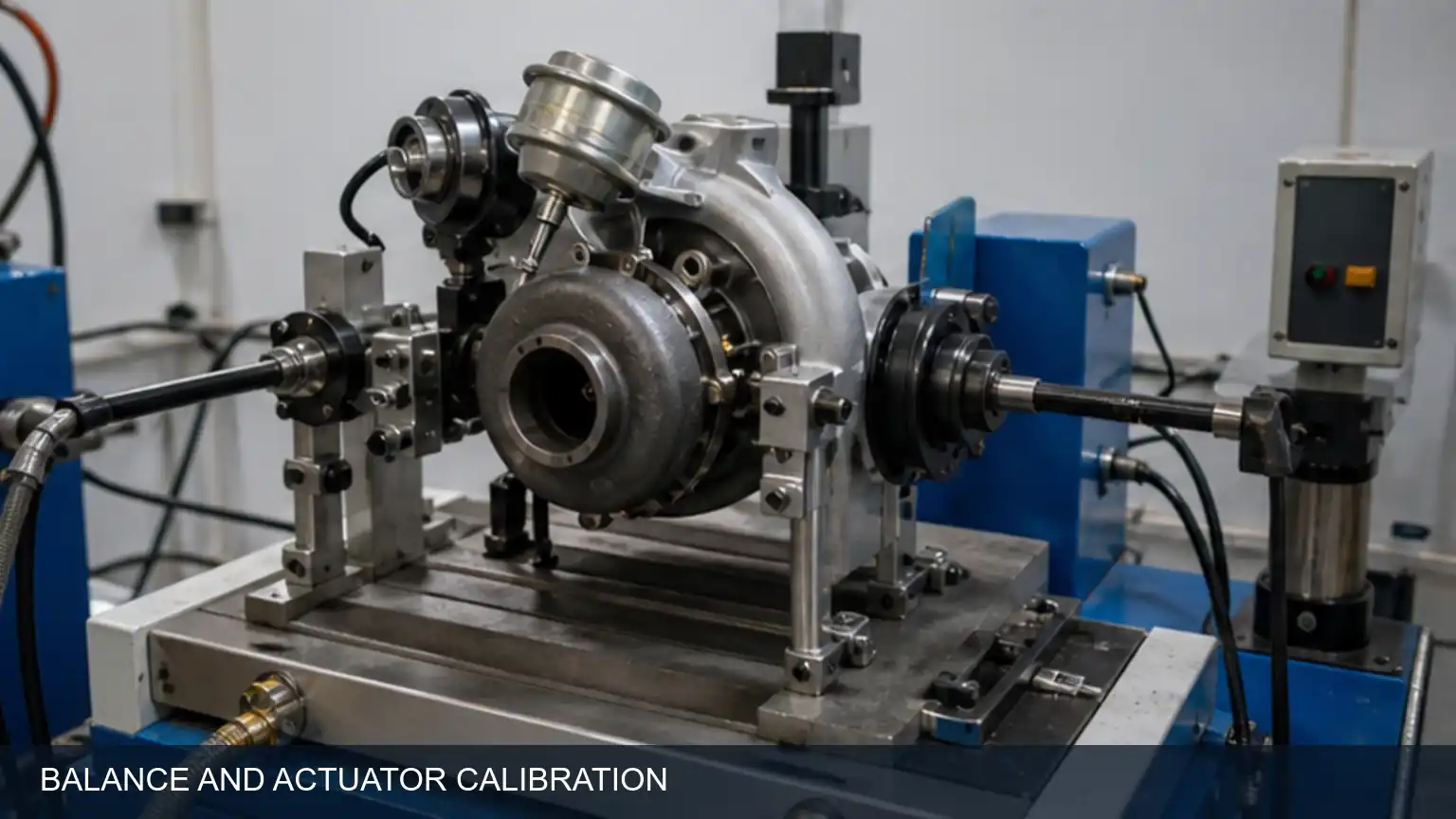 Heavy-duty turbocharger balance verification and electronic actuator calibration on a test bench