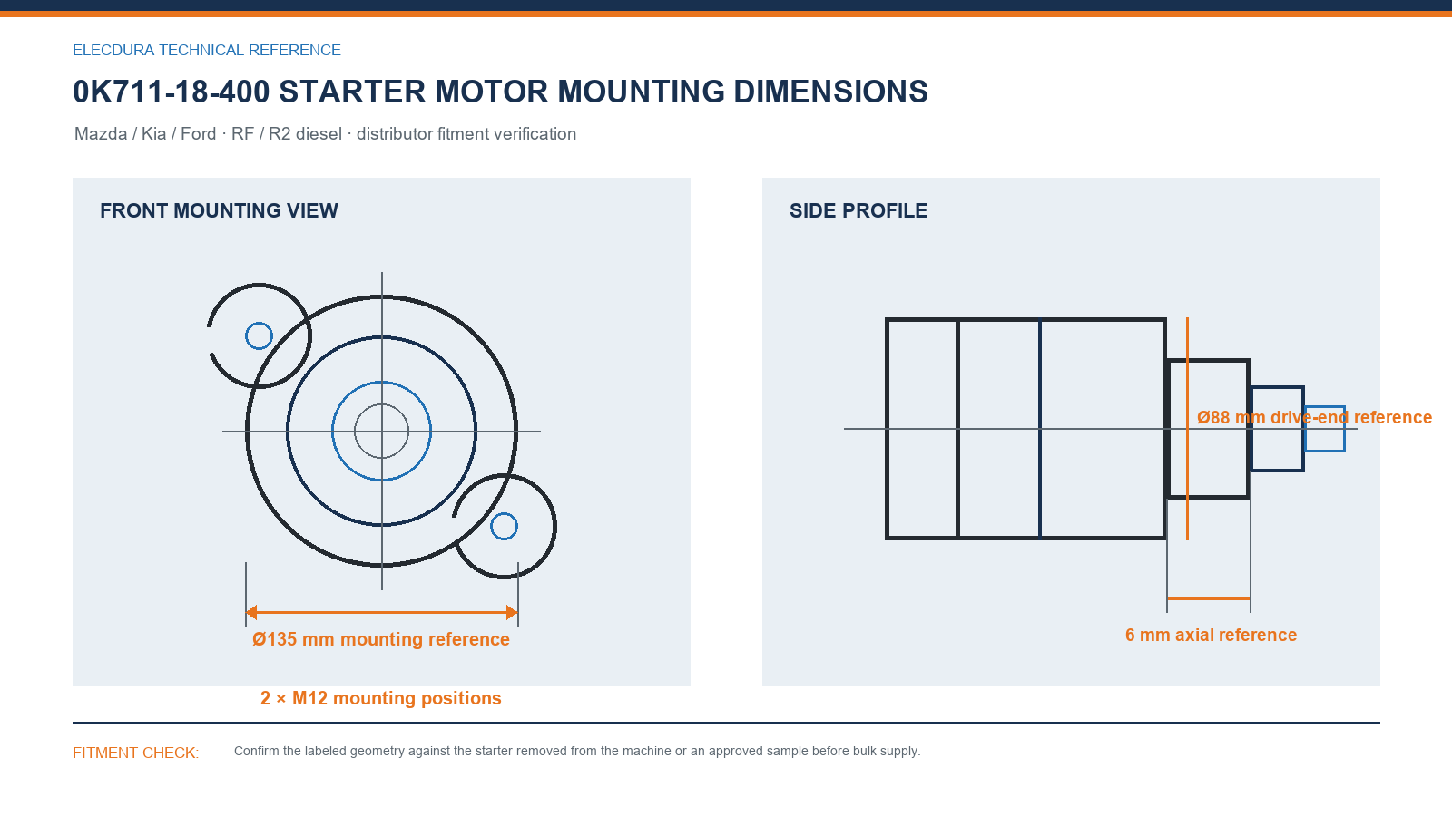 0K711-18-400 Mazda / Kia / Ford starter motor mounting dimensions for RF / R2 diesel wholesale fitment verification