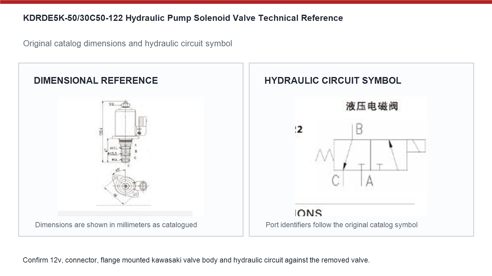 KDRDE5K-50/30C50-122 Kobelco hydraulic pump solenoid valve dimensions and hydraulic circuit diagram