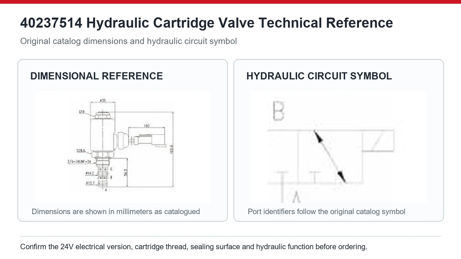 40237514 Universal hydraulic solenoid valve dimensions and circuit diagram